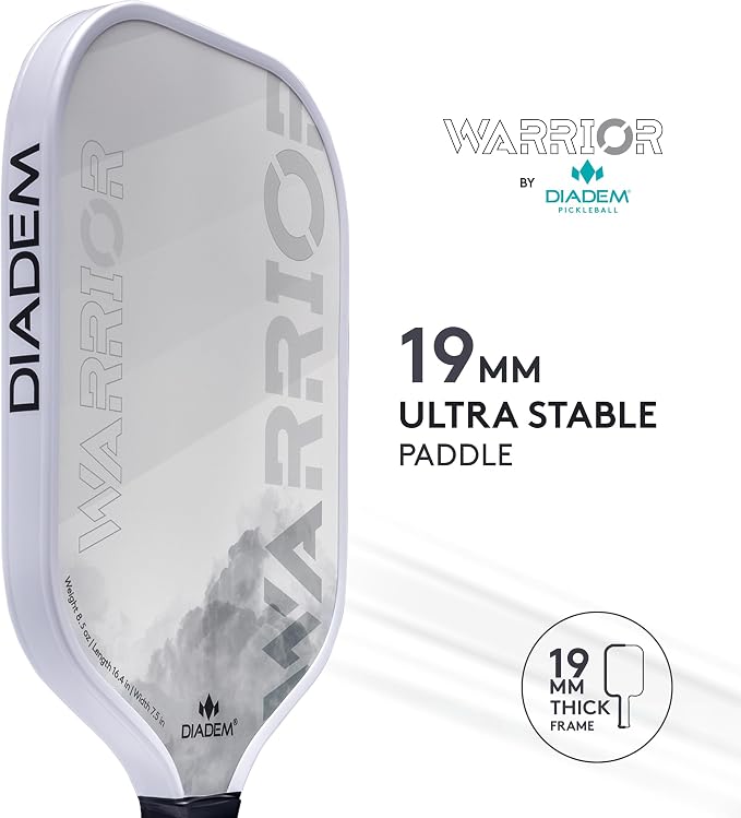Diadem Warrior Pickleball Paddle | Carbon Fiber Face, 3X L-Core Hybrid Nomex Polymer Honeycomb Core, Grit Paint Surface for Spin, Control and Power | Indoor/Outdoor | USAPA Approved