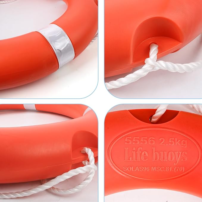 Life Preserver Ring 23"/28", Boat Safety Throw Rings with Bracket, Orange Buoy with Rope 98.5 FT and Reflective Tape for Boat