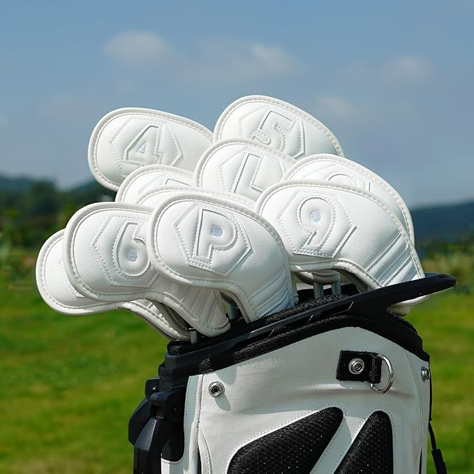 Magnetic Golf Iron Covers Set 10 Pcs Golf Iron Headcovers PU Leather Easy Off/On Protective Cover