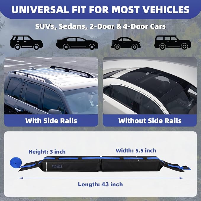 Universal Soft Roof Racks for Kayak, Car Roof Racks System for Surfboard Paddle Board, Heavy-Duty Surf Car Rack with 8 Tie-Down Straps 15FT, 2 Tie-Down Ropes, 2 Quick Loop Straps, Widely Compatible
