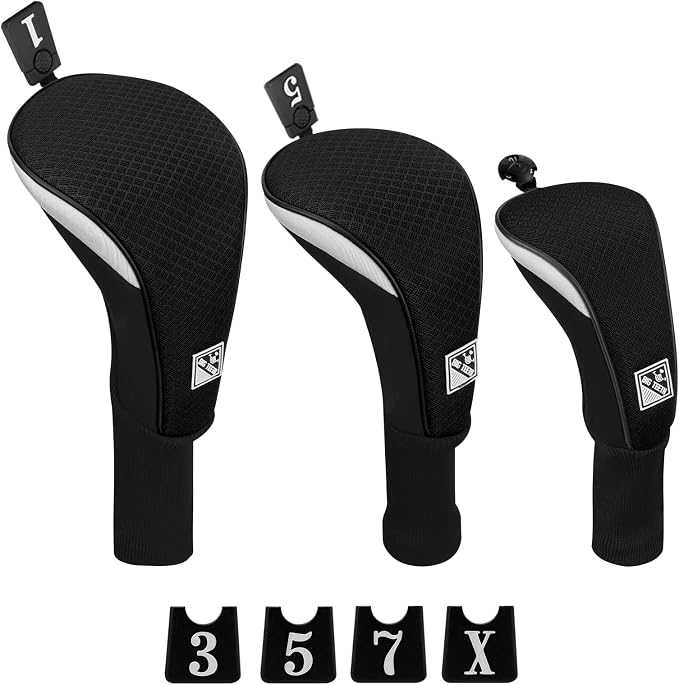 BIG TEETH Lightweight Mesh Golf Driver Headcovers Golf Fairway Wood Hybird Head Covers Club Protecter Putter Cover Full Black for All Black