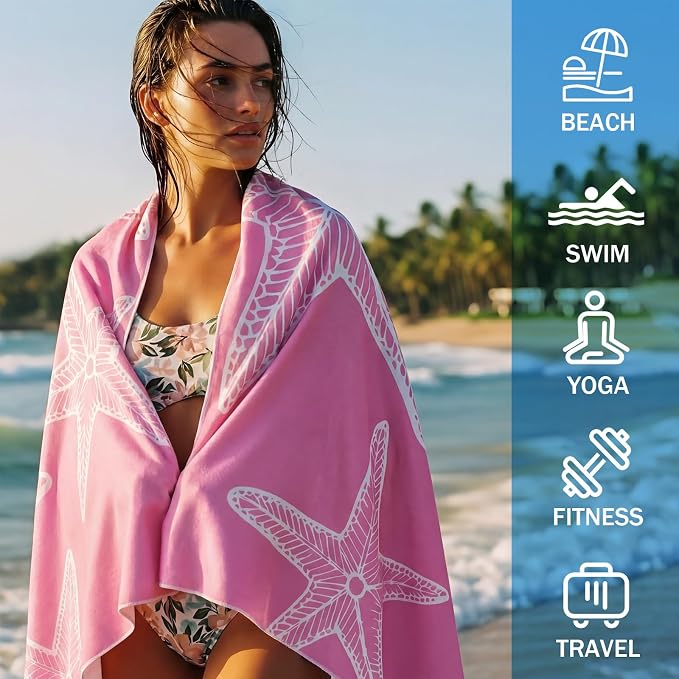 Tegeme 4 Pack Coastal Starfish Microfiber Thin Beach Towel Lightweight 71x36 Oversized Extra Large Sand Free Towels Quick Dry for Travel Pool Yoga Sports Beach Accessories Vacation Essential Gift