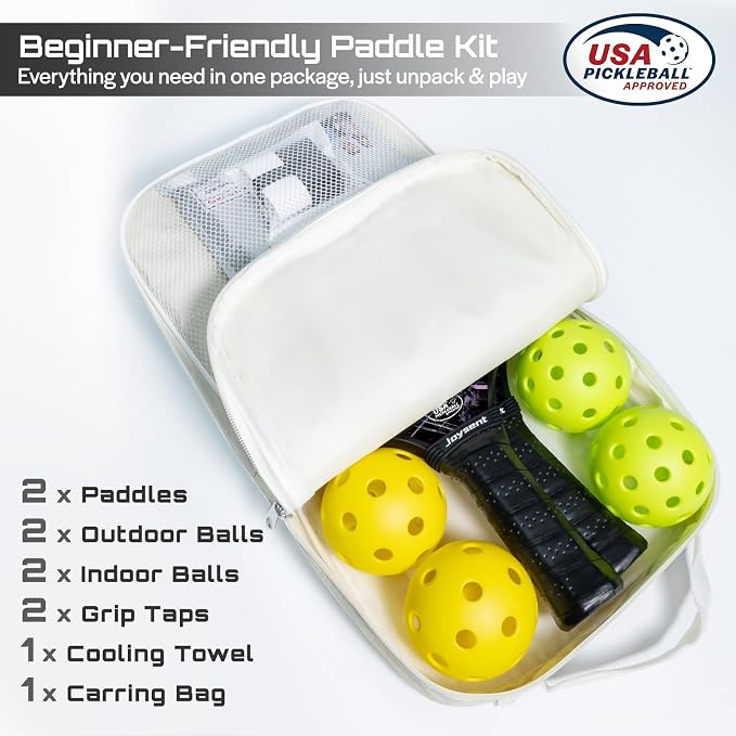 Pickleball Paddles Set, USAPA Approved Carbon Fiber Pickleball Set of 2 with Beginner Pickleball Rackets, Indoor Outdoor Pickle Balls for Adults Men Women, JT-1