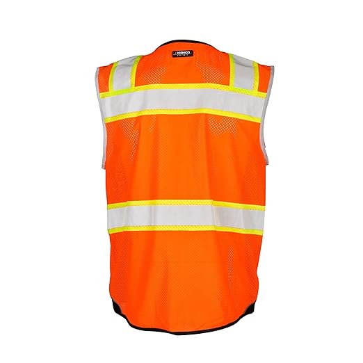 Kishigo Men's High Visibility Reflective Premium Black Series Black Bottom Vest 1516, Zipper Closure, Polyester, ANSI 107 Type R/Class 2, Construction, Utility, Waste Management (Orange, 5X)