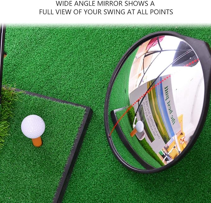 Golf Mirror, 360Degrees Full Swing Putting Convex 25cm/9.8in Diameter Practice Training Aid with Adjustable Angle Stable Stand for Beginners and Enthusiasts