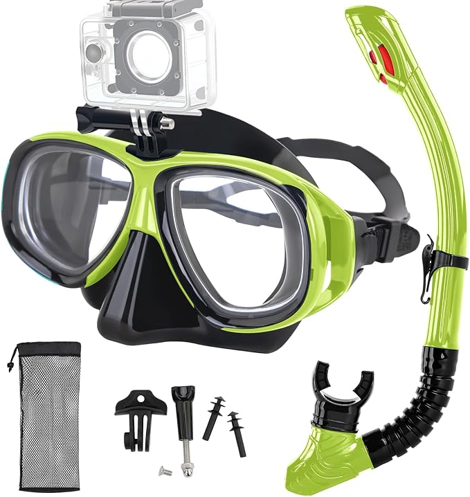 Nearsighted Snorkeling Gear for Adults Youth, Professional Full Dry Top Silicone Snorkel Set, Anti-Fog Scuba Diving Mask with Adjustable Strap