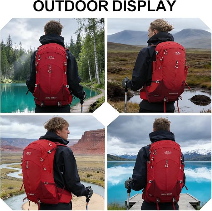 IX INOXTO Hiking Backpack, Camping Backpack, 30L Waterproof Hiking Daypack with 3L Water Bladder and Rain Cover (Red)