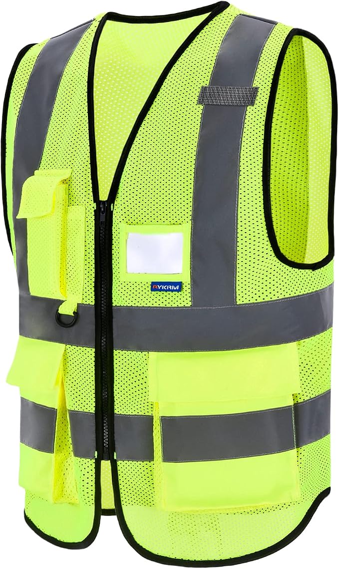 A-SAFETY High Visibility Mesh Safety Reflective Vest with Pockets and Zipper,Hi Vis Viz Reflective Safety Vest(Yellow Mesh XXL)