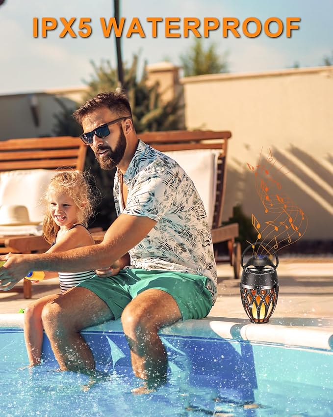MOFOKEAY 2 Pack Outdoor Bluetooth Speakers,Wireless Speakers with LED Flame Flickers,IP5X Waterproof Torch Lights Lantern Speakers for Patio Yard Pool Party,Gifts for Men/Women