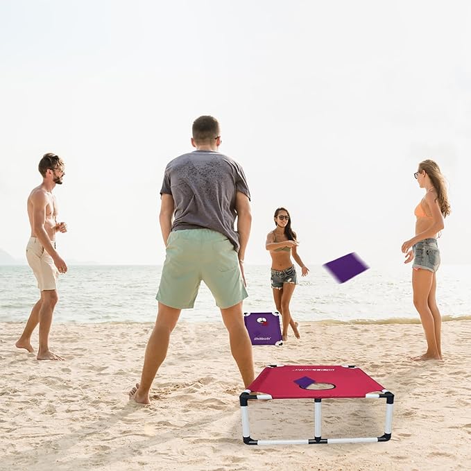 Portable Cornhole Set PVC Framed Corn Holes Outdoor Game Set with 2 Cornhole Boards, 8 Cornhole Bean Bags and Carrying Case, Camping Games Indoor Outdoor for Adults, Travel Camping Accessory