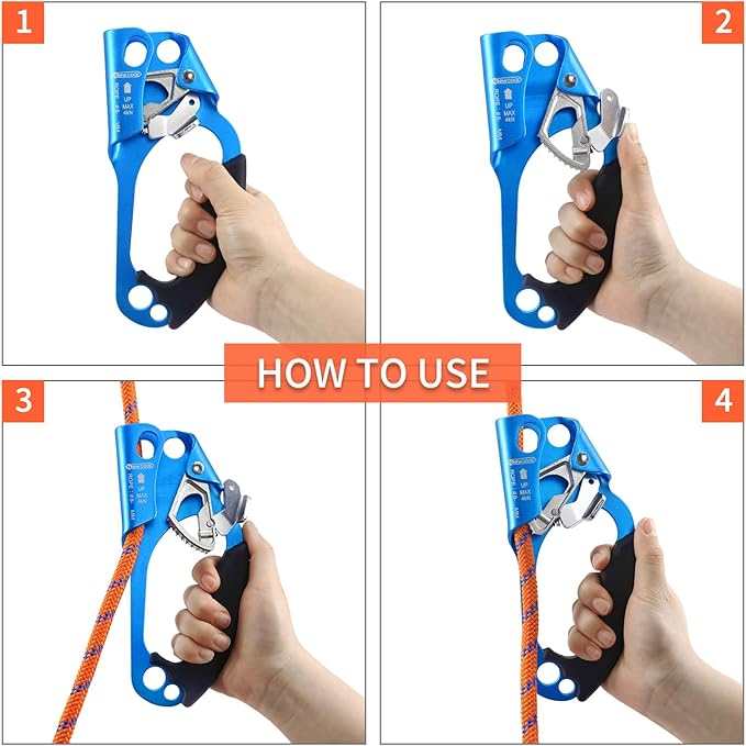 NewDoar UIAA & CE Certified Hand Ascender Rock Climbing Tree Arborist Rappelling Gear Equipment Rope Clamp for 8~13MM Rope