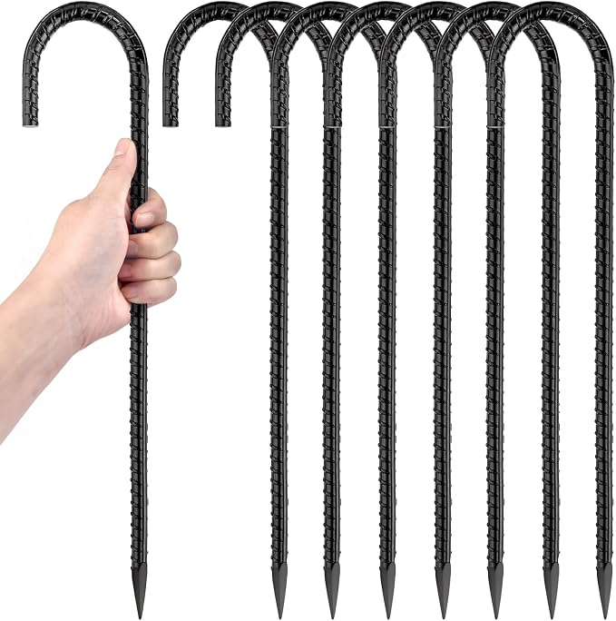 16 Inch Ground Stakes Heavy Duty, 8 Pack Metal Fence Stakes for Ground for Wire Fencing,Heavy Duty Long Tent Stakes for Trampolines Camping Canopies and Swing Set