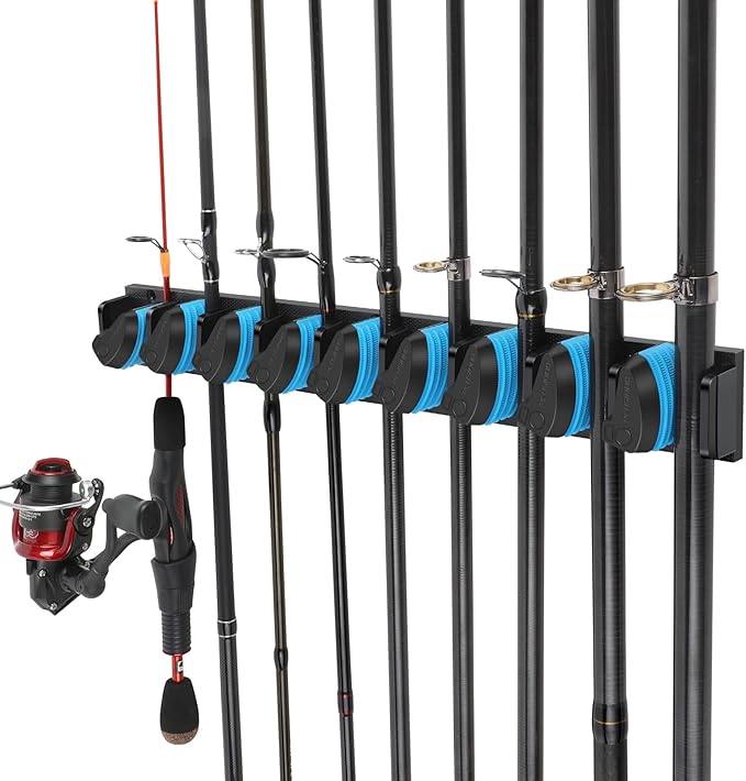 PLUSINNO Vertical Fishing Rod Holder, Wall Mounted Fishing Rod Rack, Black Fish Claw Control DeviceLS08-03