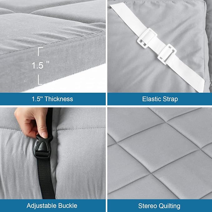 SPRINGSPIRIT Cot Mattress Topper (Improved Thickness), Foam Quilted Pads for Camping, Soft Comfortable Sleeping Cot Mattress Pad Only, Camping Pad 75"x30" for Camp Cot/Rv Bunk/Narrow Twin Beds, Navy
