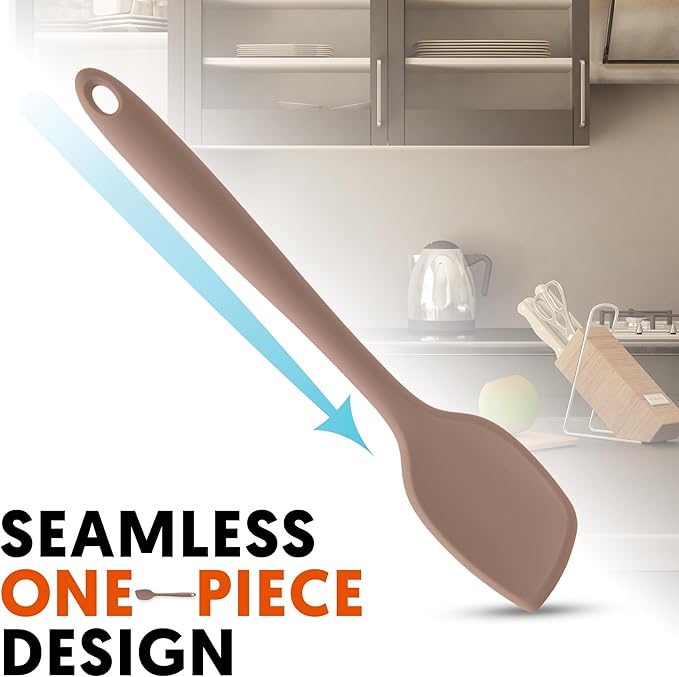 Platinum Silicone Spatula – BPA Free Silicone Spatula for Cooking – Heat Resistant Cooking Utensils for Non Stick Pans – One-Piece Spoonula for Baking, Mixing & More – Kitchen Scraper 9.3” Taupe Brown