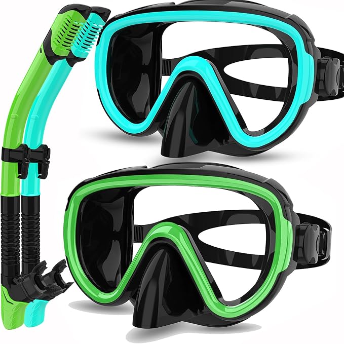 Snorkeling Gear for Adults 2-Pack | Anti-Fog & Anti-Leak Snorkeling Mask | Breath-Free Dry Snorkel | 180° Panoramic View with Quick-Dry Bags