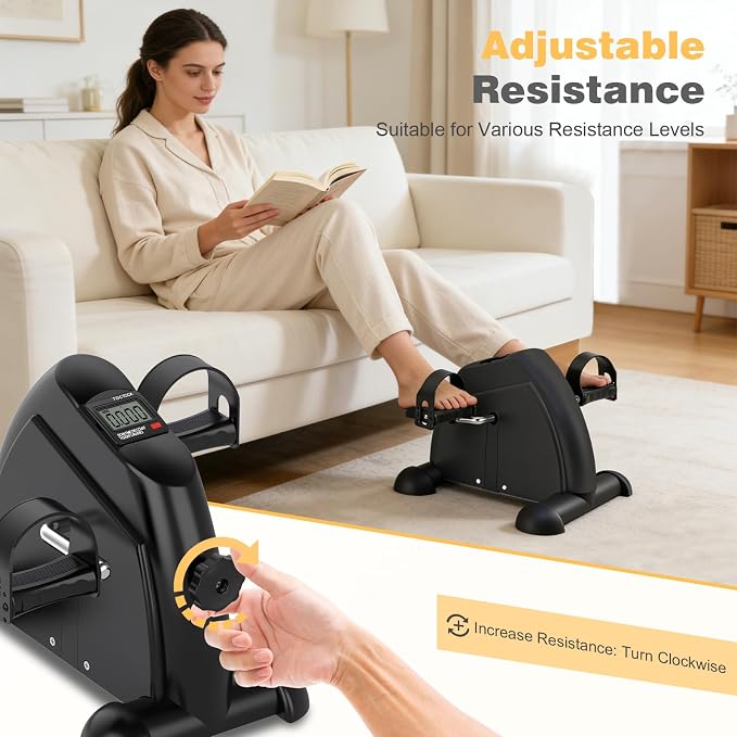 Mini Exercise Bike: Portable Under Desk Bike Pedal Exerciser Foot Cycle Arm & Leg Pedal Exerciser with LCD Screen Displays & Adjustable Resistance for Home/Office