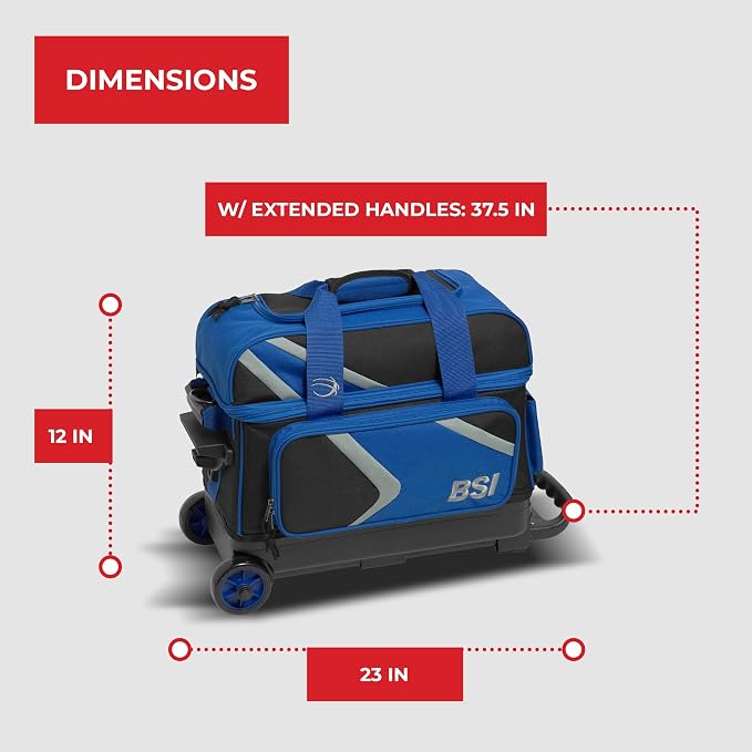 BSI Dash Roller Bowling Bag with Smooth Rolling Wheels, Padded Ball Compartment, Retractable Locking Handle, & Shoe Pocket