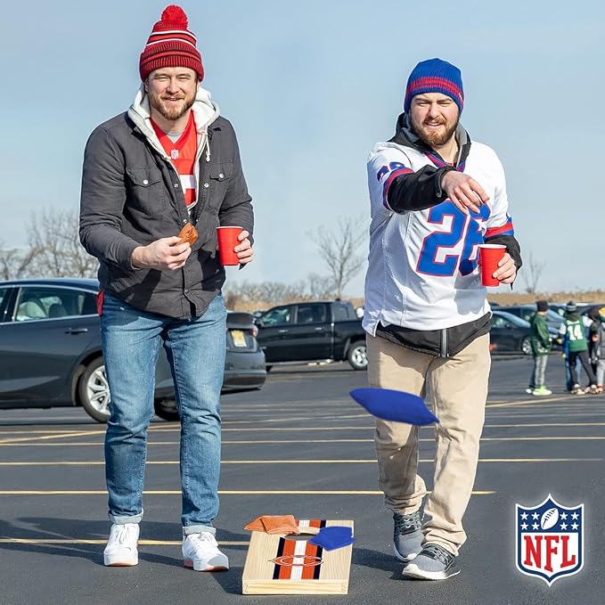 NFL Football Portable Size 1' x 2' Solid Wood Cornhole Set with Direct Print HD Team Graphics – Travel Size