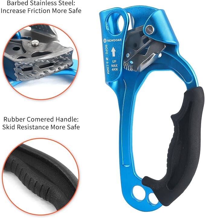 NewDoar UIAA & CE Certified Hand Ascender Rock Climbing Tree Arborist Rappelling Gear Equipment Rope Clamp for 8~13MM Rope