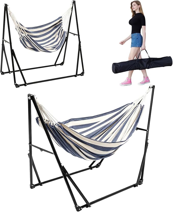 Multifunctional Hammock Chair with Stand for Outside | Portable Hammock for Indoor Outdoor | Frabic Tension Adjustable, Carry Bag Included, 616 lbs Weight Capacity Blue