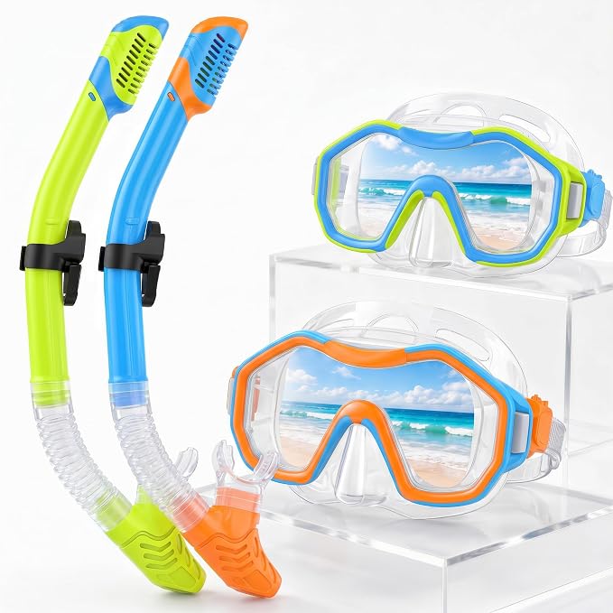 Snorkeling Gear for Adults Kids, Dry-Top Snorkel Set, 180°Panoramic Wide View Diving Mask Breathing Freely Snorkel Mask for Snorkeling Scuba Diving Swimming Travel