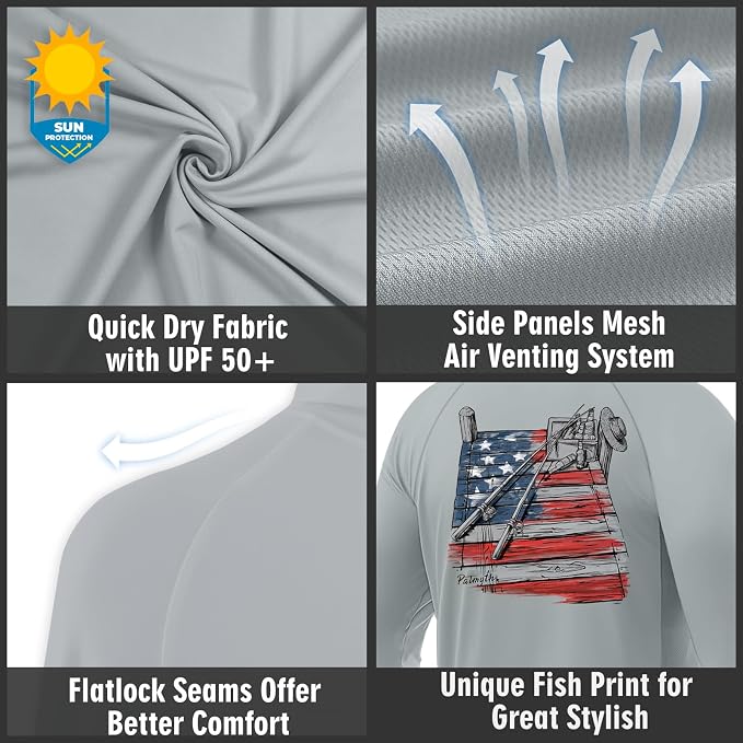 Palmyth Fishing Hoodie for Men Long Sleeve Sun Protection UV UPF 50+ Shirts | Hidden Zipper Pocket, Thumb Loops, Quick-Dry, Side Mesh Panels, Lens Cleaning Cloth, 4-Way Stretch