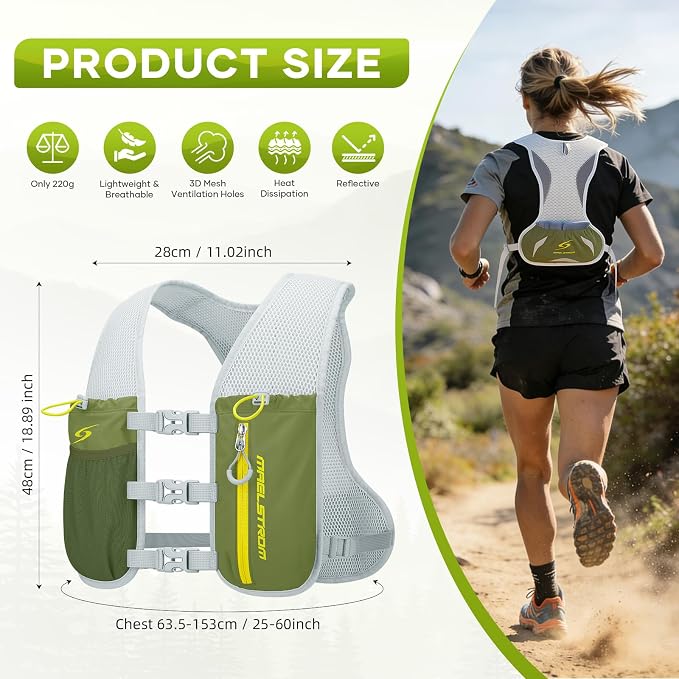 Maelstrom Running Vest,500ml Soft Flask Hydration Pack for Trail Marathon | BPA-Free Flask, Breathable Mesh, Bounce-Free Fit, Adjustable Compression, Reflective, Multi-Pockets, For Cycling, Hiking