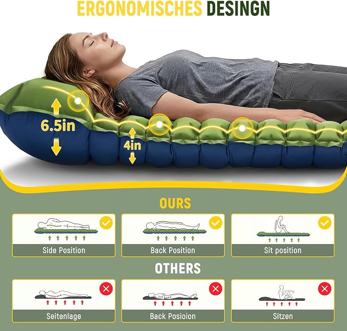 Myxslop Double Sleeping Pad for Camping, 4" Extra-Thick 2 Person Inflatable Camping Mattress with Built-in Pillow & Foot Pump, Compact Sleeping Mat for Outdoor Tent, Backpacking, Hiking and Car Travel