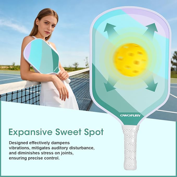 Fiberglass Pickleball Paddles Set of 2, Pickle Ball Racket Lightweight Honeycomb Core Control Paddle, with 4 Indoor Outdoor Balls and Bag for Men Women