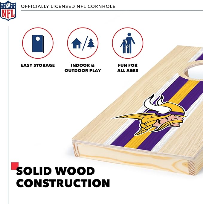 NFL Football Portable Size 1' x 2' Solid Wood Cornhole Set with Direct Print HD Team Graphics – Travel Size