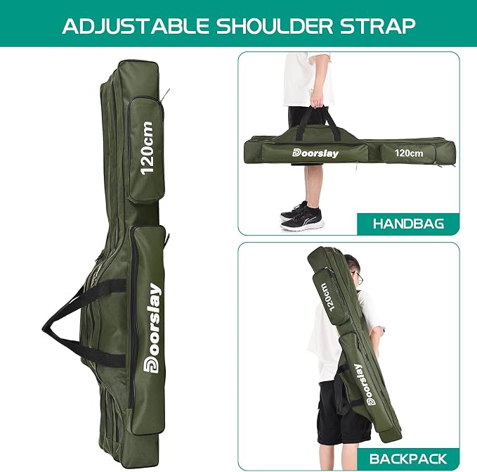 Fishing Rod Case Three Layers Fishing Rod Bag Oxford Portable Folding Fishing Pole Bag Outdoor Waterproof Tackle Storage Travel Bags Carry Organizer for Fishing Camping Hiking