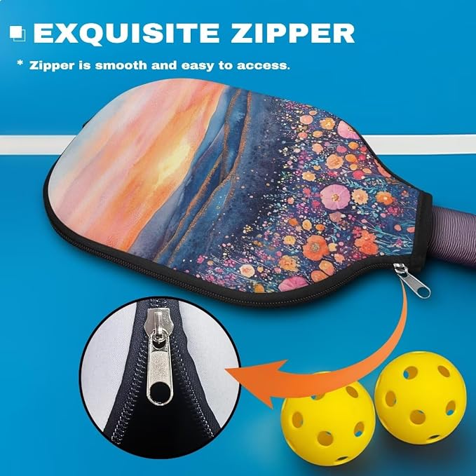 Pickleball Paddle Cover Floral 4 Pieces Pickle Ball Case Portable Pickleball Racket Carry Sleeve with Zipper Universal Paddle Storage Bag Pickleball Paddle Covers Fits Most Paddles