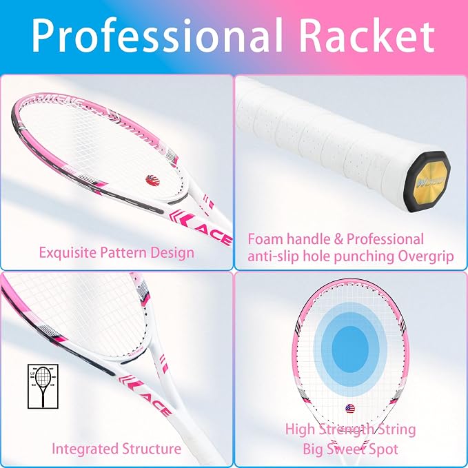 Pro Tennis Racket for Adults, 2 Player 27 inch Speed Tennis Racquet Acceptable for Beginner and Professional with 3 Tennis Balls, 2 Vibration Dampes, 2 Overgrips, Tennis Bag