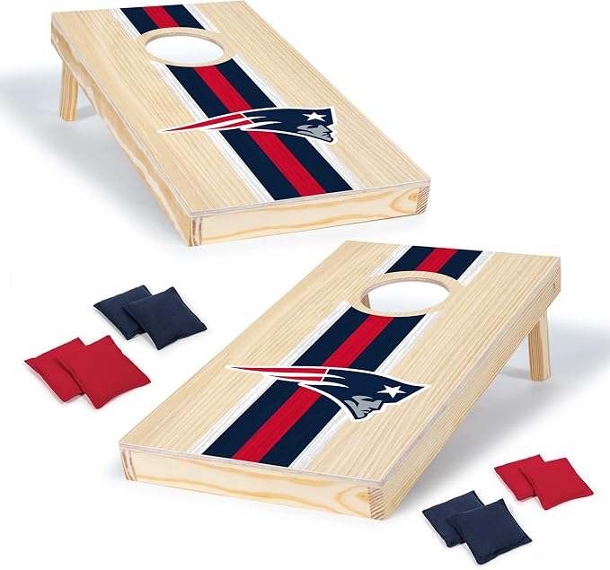 NFL Football Portable Size 1' x 2' Solid Wood Cornhole Set with Direct Print HD Team Graphics – Travel Size