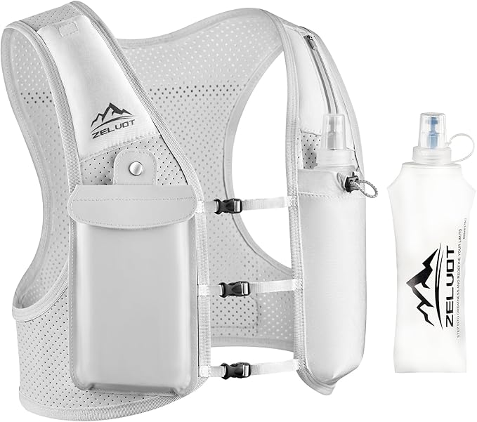 Zelvot Running Vest for Women Men, Adjustable Running Phone Holder Vest, USA Original Patent, Running Hydration Vest with 500ml Soft Flask, Reflective Running Backpack for Hiking Cycling