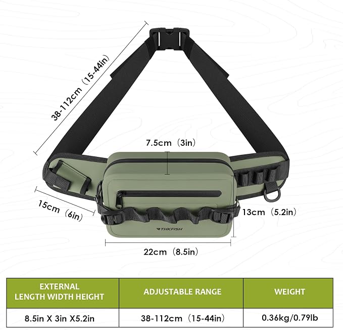 THKFISH Waterproof Fishing Waist Pack with Fishing Rod Holder, Airtight Zipper Closure, Lightweight Sling Fishing Waist Bag for Fly Fishing