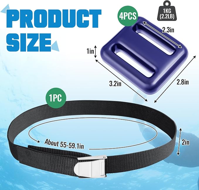 Tellegloww 4 Pcs Dive Weights Belt for Scuba Diving Coated Dive Weights Nylon Dives Belt with 1 Metal Quick Release Buckle for Free Diving Spear Fishing