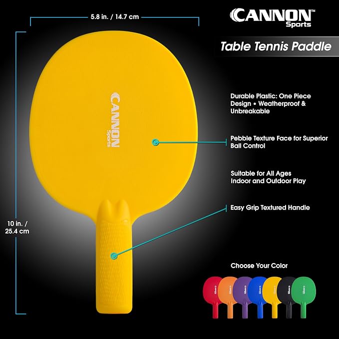 Cannon Sports Unbreakable Table Tennis Paddles - Waterproof & Weather Resistant Table Tennis Rackets for Indoor & Outdoor Use – Textured Easy Grip Handle – Multiple Color Options