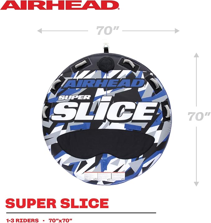 Airhead Slice Towable 2-4 Rider Models, Tube for Boating and Water Sports, Heavy Duty Full Nylon Cover with Zipper, EVA Foam Pads, and Patented Speed Safety Valve for Easy Inflating & Deflating