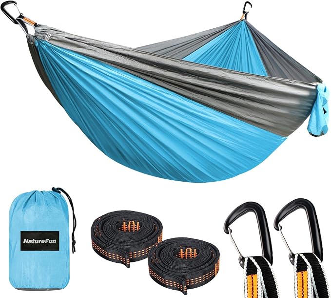 NATUREFUN Ultra-Light Travel Camping Hammock | 300kg Load Capacity,Breathable,Quick-Drying | 2 x Premium Carabiners,2 x Nylon Slings Included | Outdoor Indoor Garden