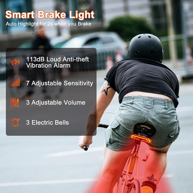 NineLeaf Bike Turn Signals, Turn Signal Kit for Ebike, Bike Turn Signals Front and Rear Auto On/Off Electric Bell Automatic Brake Light Remote Control Rear Light USB Rechargeable IP65 Waterproof