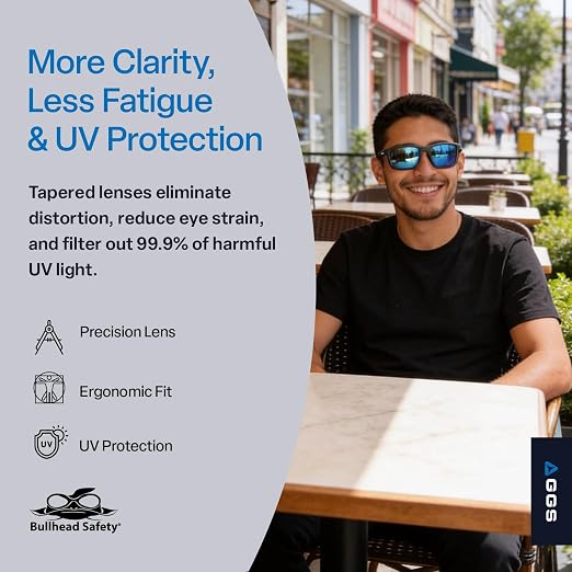 Bullhead Safety Crevalle Safety Glasses, Anti-Fog and Scratch Resistant, Precision Lens with UV Protection, Comfortable and Lightweight, Blue Mirror Lens and Matte Gray Full-Frame, One Size