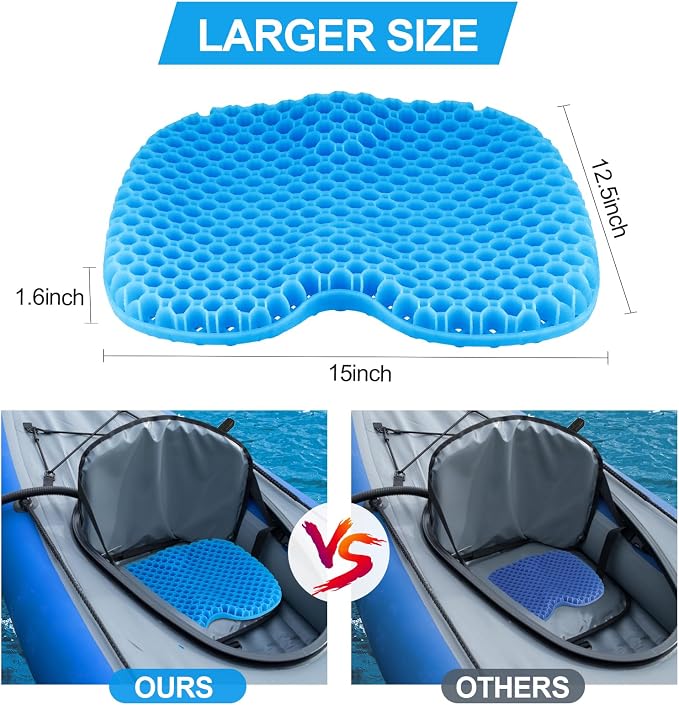 Anti-Slip Kayak Seat Cushion, Waterproof Thicken Gel Kayak Seat Pad with Non-Slip Cover, Canoe Seat Cushion Kayak Accessories Kayak Canoe Boat Equipment