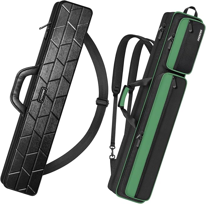 PEKREWS 4x5 Soft Cue Bag Green & 4x4 Hard Pool Cue Case Black Set