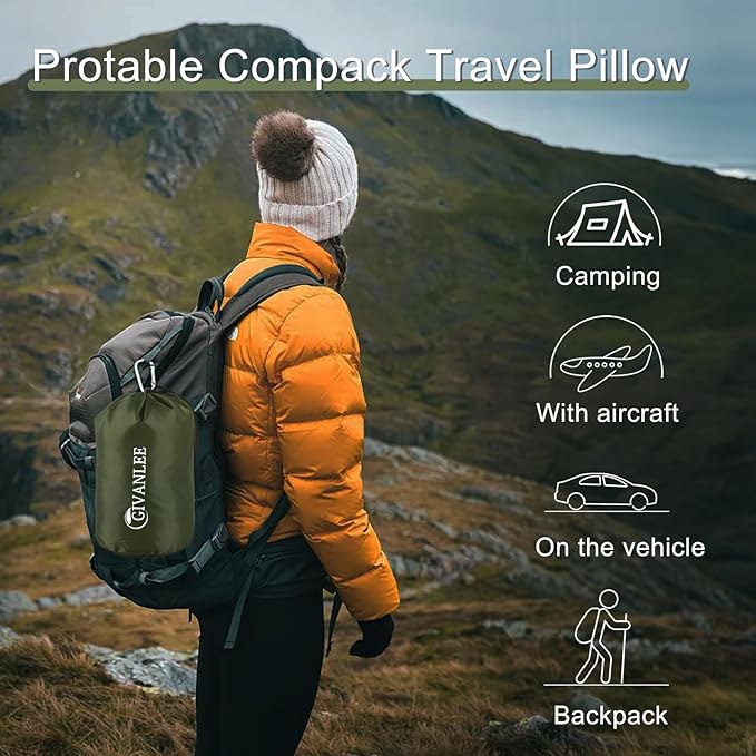 2 Pack Camping Pillow For Sleeping,Filled with Shredded Memory Foam,Compact & Packable,Storage Bag,Soft Cover,Travel Pillow for Backpacking Hiking Gear & Accessories (Anti pilling cover, 17"X12")