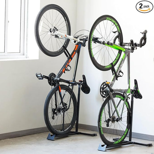 PHUNAYA Bike Stand,Vertical Bike Rack For Indoor Bike Storage,Upright Bicycle Stand Floor.Heavy Duty Bike Holder With PVC Coating.Suit 24"-29" MTB,Hybrid and Road Bike,Patent Application. (2 Pack)
