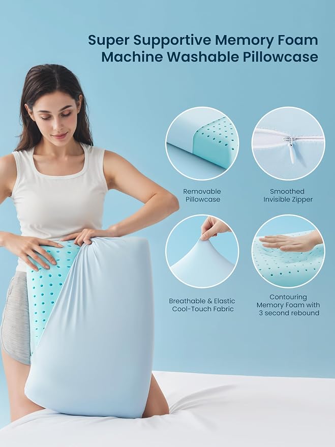 SLEEP ZONE Cooling Memory Foam Firm Pillow King, Breathable, Odorless, Cool Surface with High Support for Back and Side Sleepers, Home Hotel Hospital Essentials, 1 Pack Blue