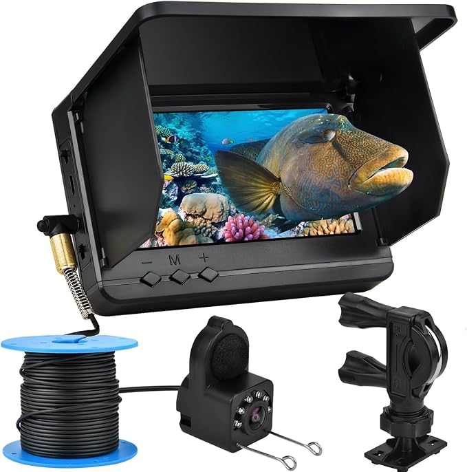 Underwater Fishing Camera with Infrared Night Vision, IP67 Waterproof Portable Fish Finder for Ice Fishing, Kayak, Boat, River & Lake