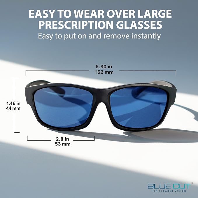 BLUE CUT Fit Over Polarized Sunglasses Driving Clip-on Over Glasses, Solar Shield Sunglasses Over Prescription Glasses